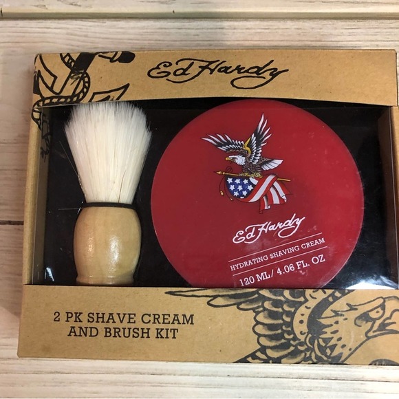 Ed Hardy Other - ED Hardy 2 PK Shave Cream And Brush Kit Men’s Shaving NWT